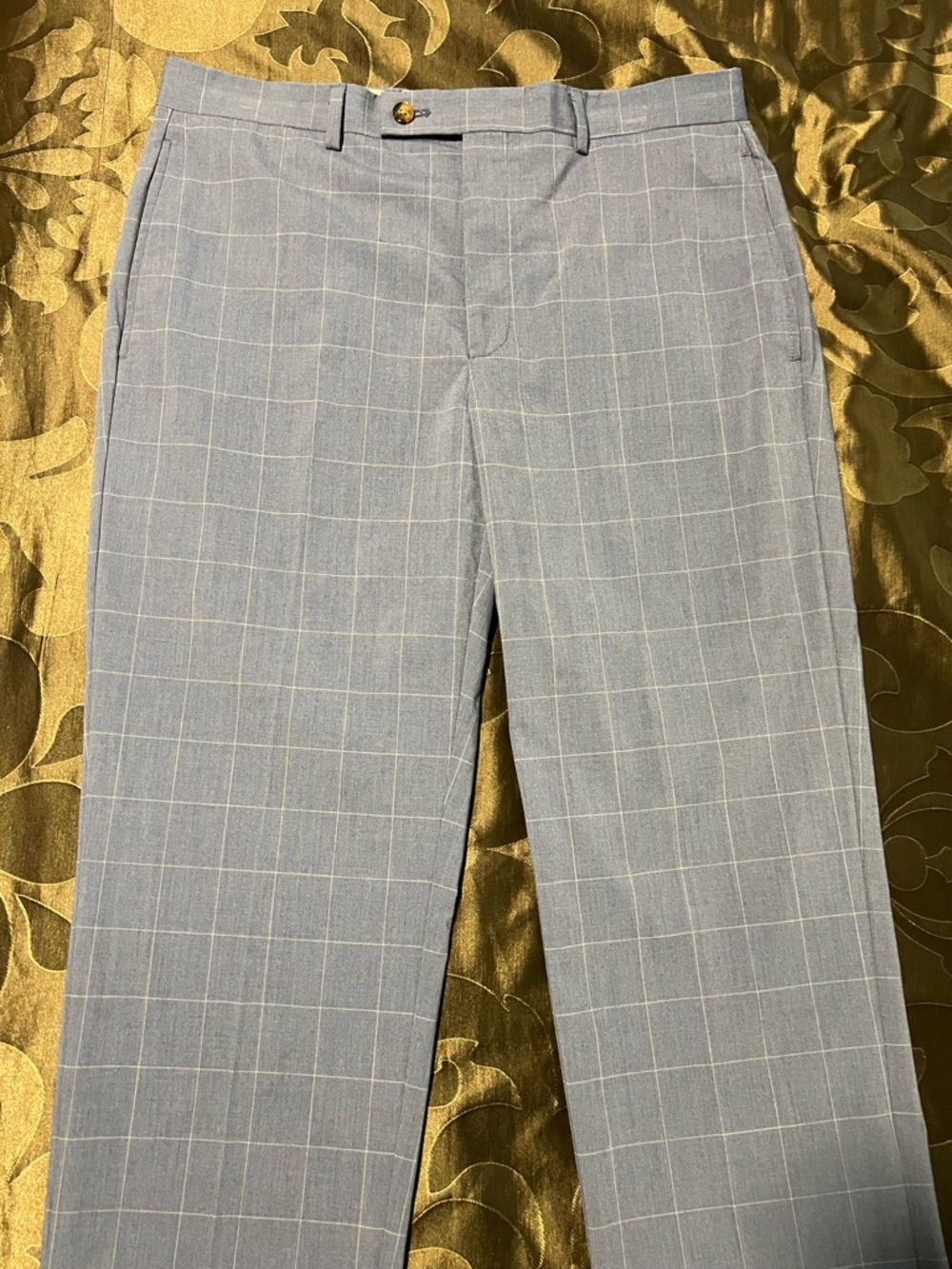 Ralph Lauren Light Blue Dress Pants with White Trim Windowpane Plaid Men’s 34x32